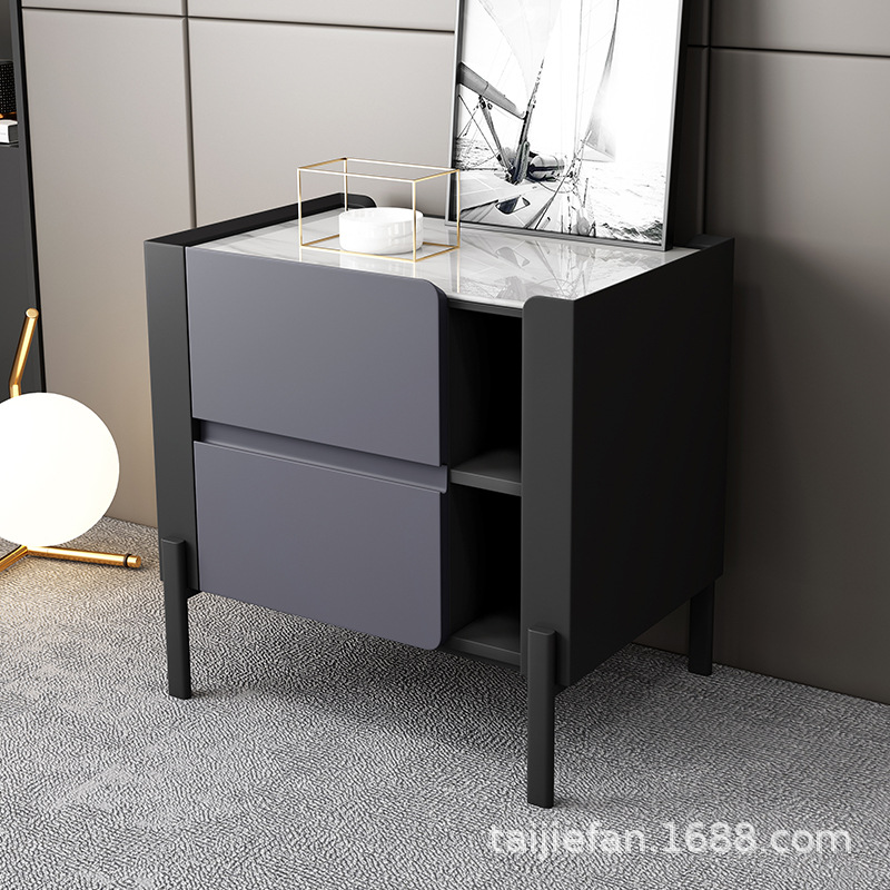 意式極簡二鬥櫃簡約臥室儲物櫃北歐現代簡易岩板收納櫃床邊櫃批發