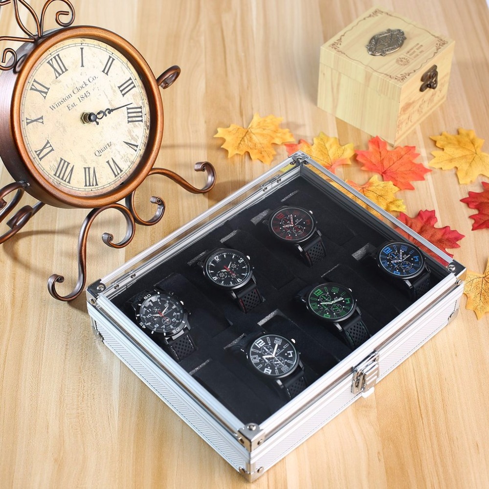 Aluminum 12 Bit watch box watch Bracelet Display box Jewelry Box Jewelry Box Transparent Window