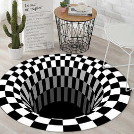 跨境黑白立体视觉圆形地毯客厅茶几沙发毯3D错觉地毯厂家代发定制