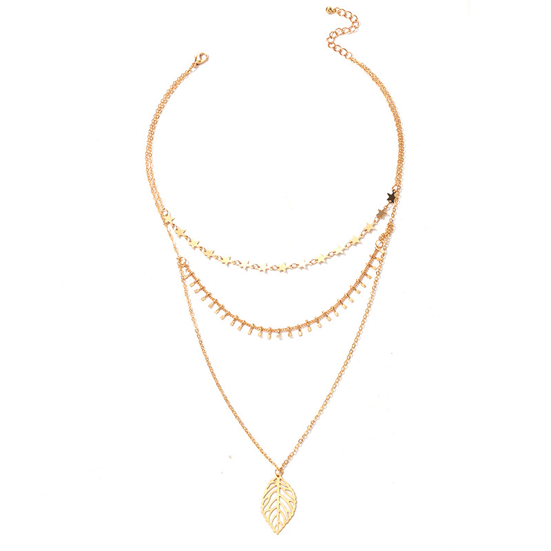Popular Fashion Simple Multi-layer Five-pointed Star Leaf Long Necklace display picture 1