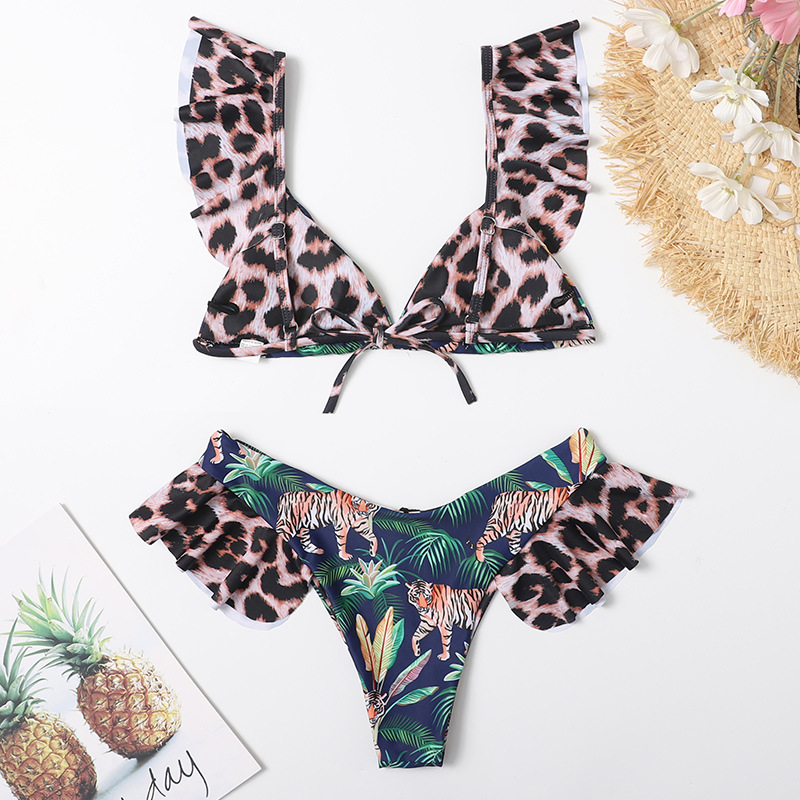 ruffled sexy print triangle bikini  NSHL31370