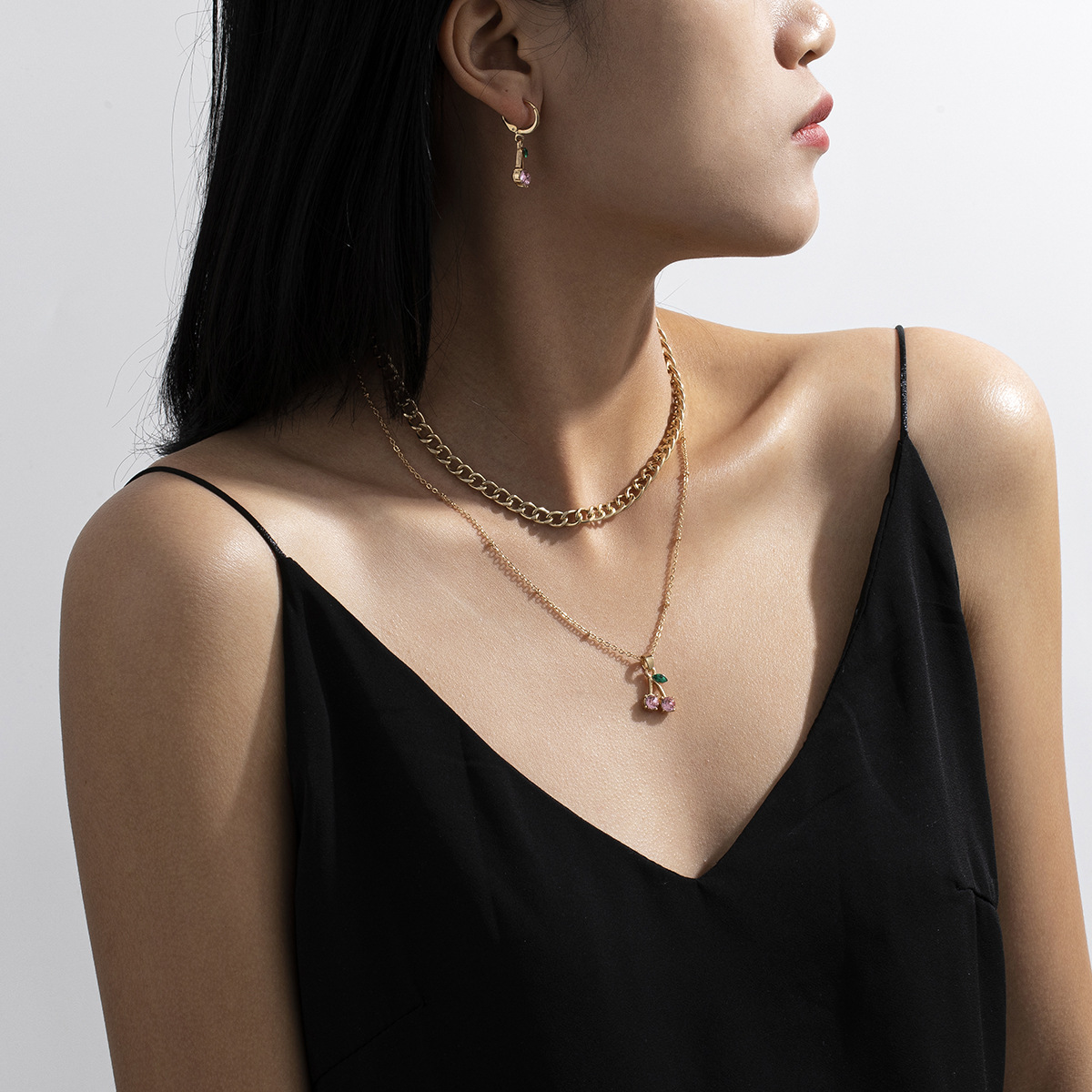 multi-layer tassel cherry earrings necklace set