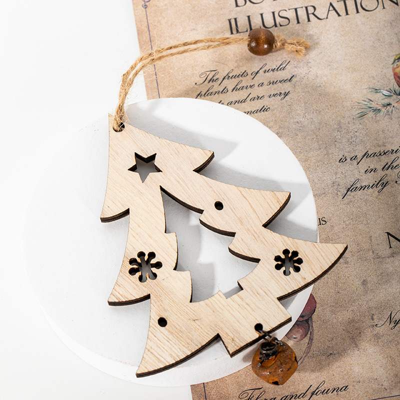 Árbol de Navidad de madera de color primario colgante de nieve de cinco puntas para hacer viejas campanas colgantes decoraciones de árbol de Navidad