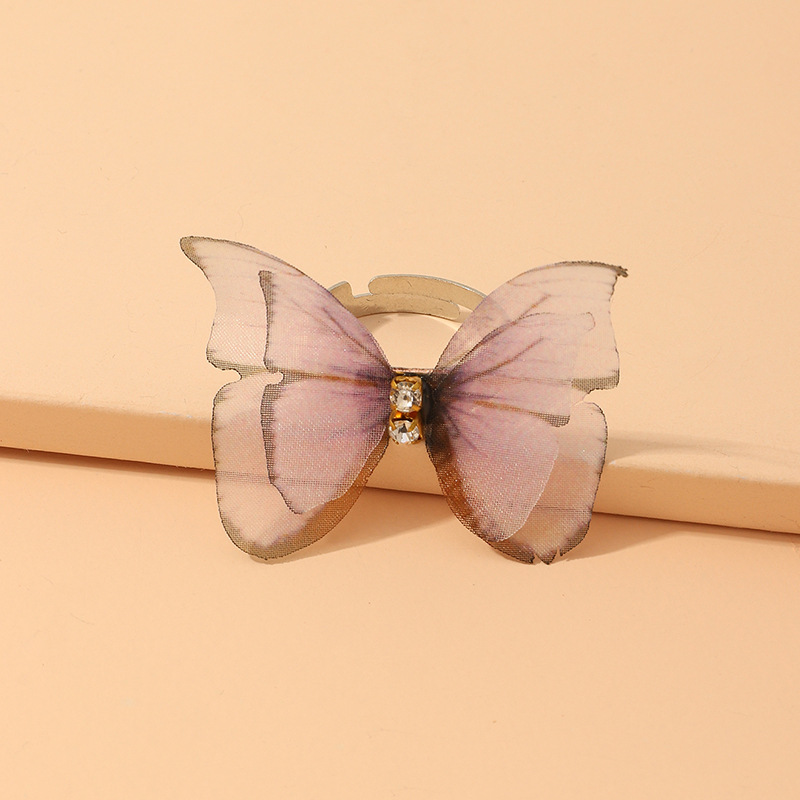 Butterfly Rings Fashion Jewelry Double Diamond-set Tulle Butterfly Ring Wholesale Nihaojewelry display picture 7