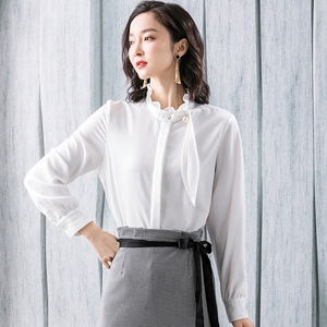 Women’s chiffon shirt top Korean slim fashion single breasted solid thin knitwear