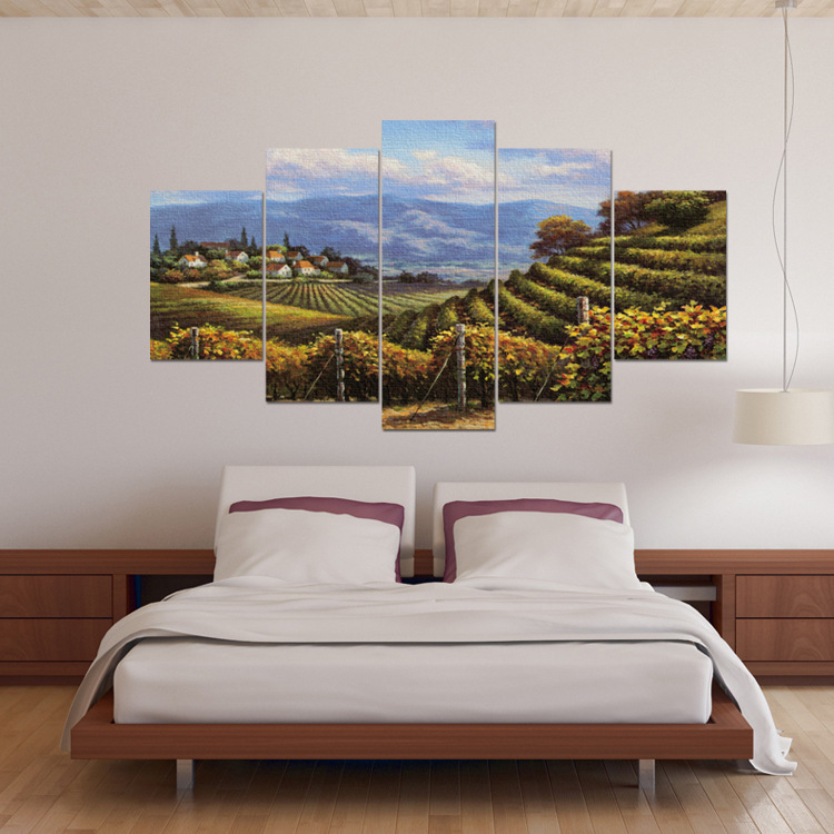 亚马逊爆款风景厂家批发无框画五拼油画挂画五联画组合装装饰
