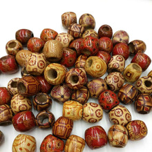 混色圆形大孔印花珠复古包花木珠实木印花圆珠DIY串珠饰品配件