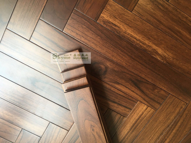 Teak Pure solid wood flooring Herringbone Peach color Wood Flooring Factory Keel Lock catch Geothermal