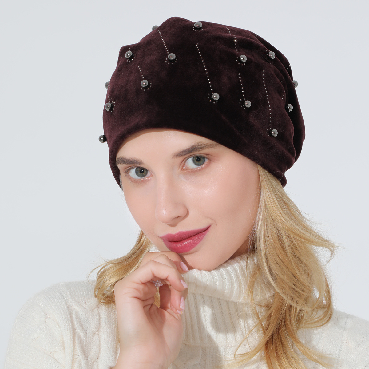 Damen Moonlight Hut Für Herbst Winter Samt Mit Strassbesatz_voghion.com