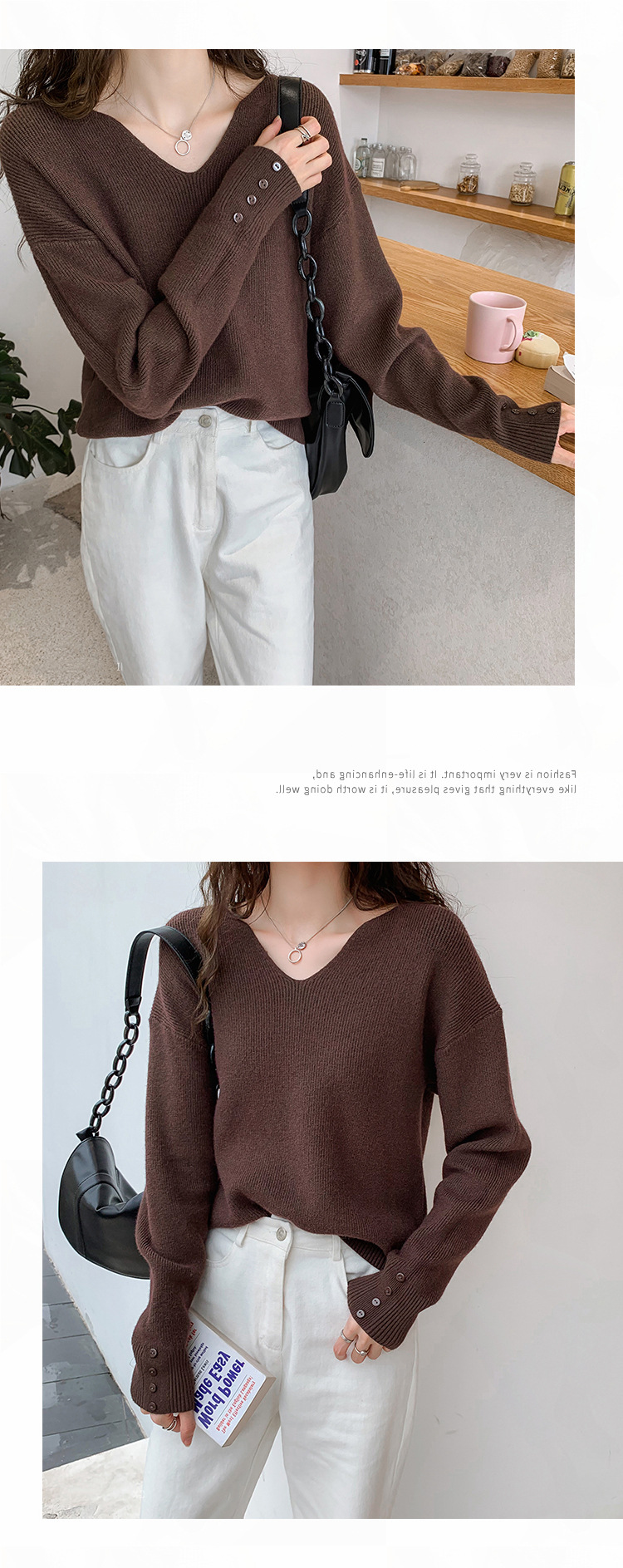 315g Weight Long Sleeve Sleeve Length Pullovers Placket Type Regular Sleeve Sleeve Type Cotton, Polyester Fabric Type Ordinary Model (50cm <Length ≤ 65cm) Top Length Pullovers, Sweater Tops Type V Neck Neckline Loose Fit Type Solid Color Pattern Women's Gender Temperament Commuter, Commute style Style Printing, Collage Stitching Craft Fashionable Loose Long Sleeve V-Neck Knitwear Casual Base Layer Sweater Women's Comfortable Autumn Winter Leisure Knitted Top 14