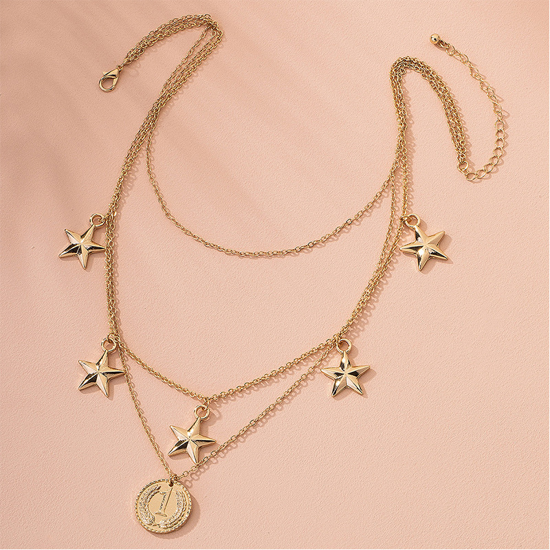 Retro Multilayer Necklace Star Coin Pendant Trend Necklace Wholesale Nihaojewelry display picture 3