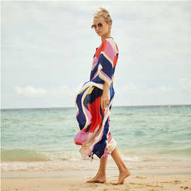 20款时尚跨境新款雪纺欧美风定位花沙滩裙比基尼罩衫连衣裙长裙
