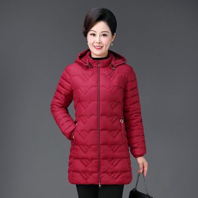 冬季女裝中長款棉服2020新款媽媽修身棉衣輕薄保暖連帽棉襖速賣通