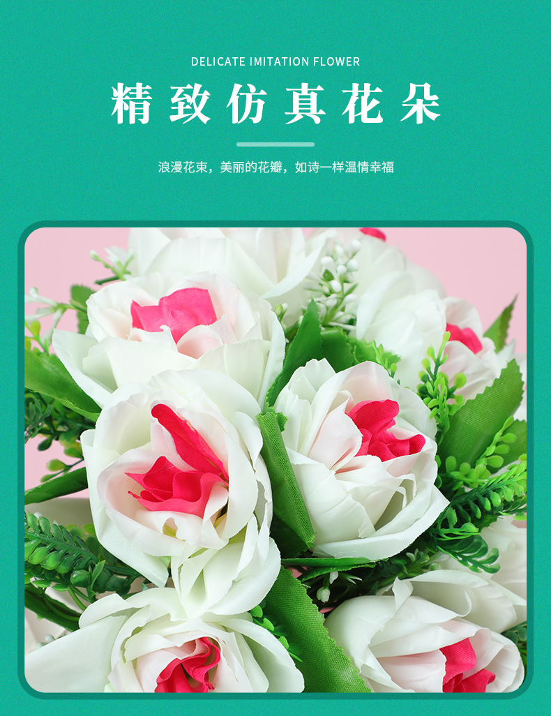 New cross-border Western-style wedding products, wedding simulation rose hand bouquets, creative home decorations, wedding supplies wholesale detail image 7