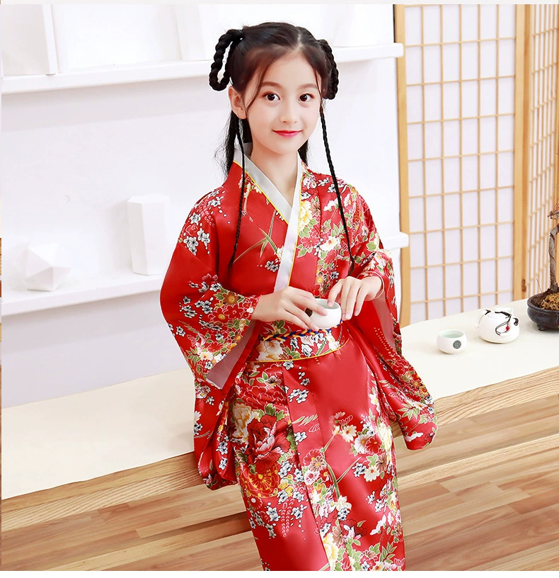 Весенне-летнее Новое Детское кимоно, японский халат, платье принцессы для девочек, сценическое платье для выступлений, элегантный милый бант