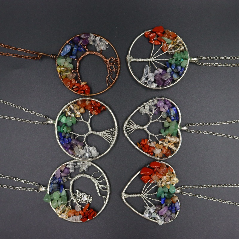 Fashion Tree Heart Shape Natural Stone Copper Plating Pendant Necklace 1 Piece display picture 3