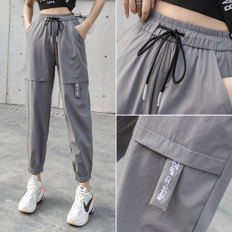 Quick drying Sports pants Nine points Large Easy ventilation Thin section 2020 summer Versatile Closing Overalls pocket