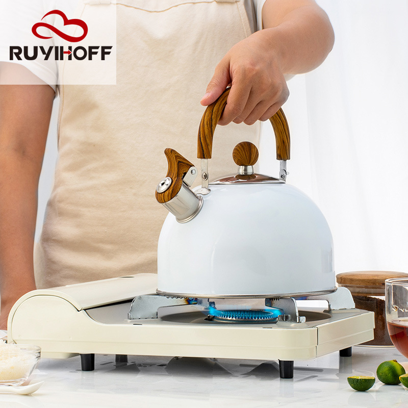 Nueva tetera blanca de silbato con mango plegable, cocina europea Utensilios