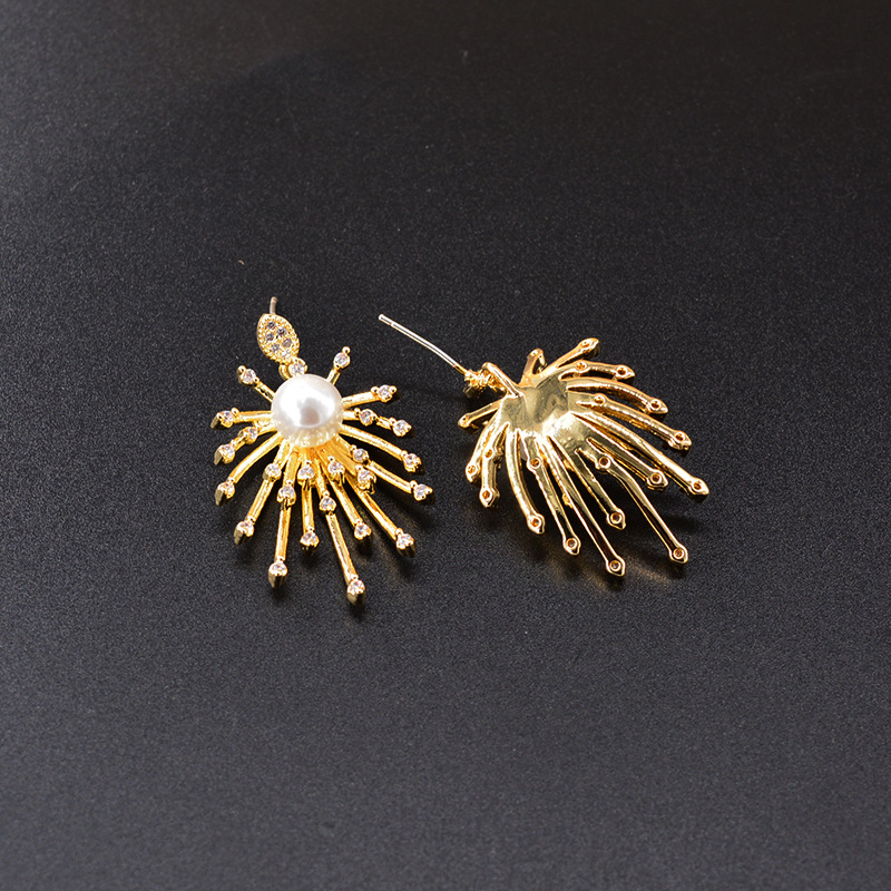 Korean New Fireworks Pearl Exaggerated Earrings Fashion Earrings 925 Zircon Micro-inlaid Silver Needle Earrings Wholesale Nihaojewelry display picture 7
