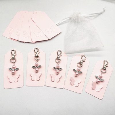 创意守护天使翅膀网纱袋蝴蝶卡片教堂纪念婚礼生日赠品天使钥匙扣|ru