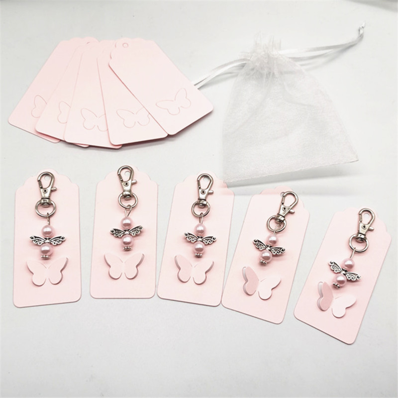 创意守护天使翅膀网纱袋蝴蝶卡片教堂纪念婚礼生日赠品天使钥匙扣|ru