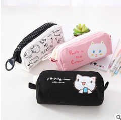 大容量拉鏈鉛筆袋可愛女簡約帆布日系文具袋男初中生收納文具袋