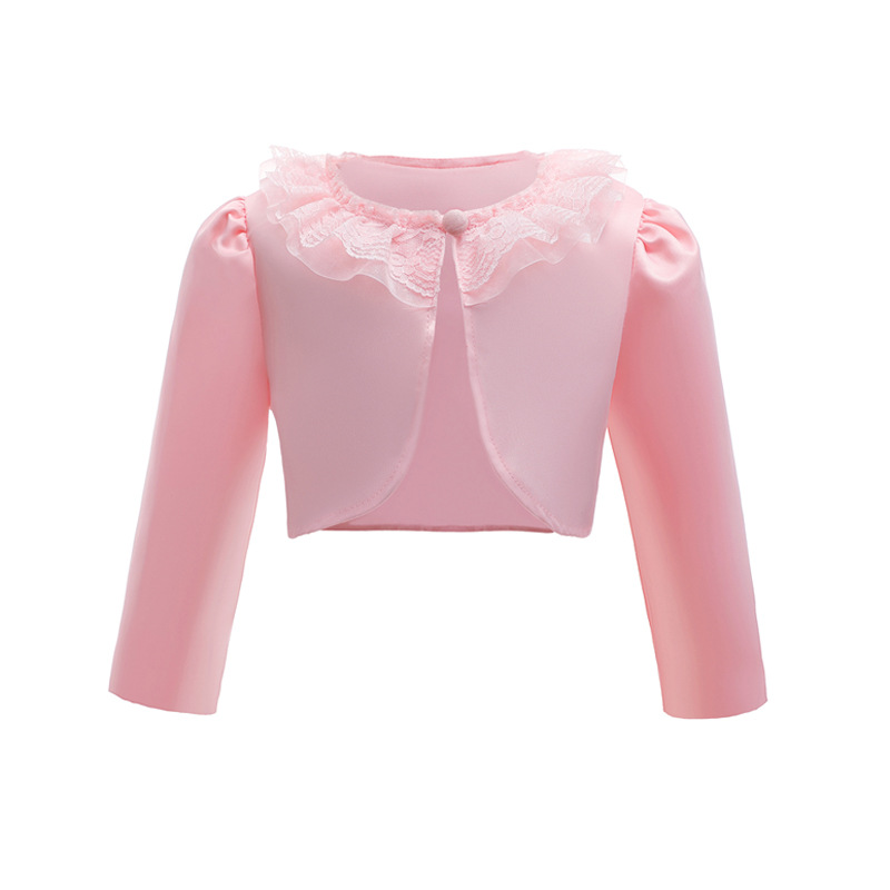 女童春秋季長袖小禮服外搭配飾壹粒扣披肩兒童短款保暖小外套披風