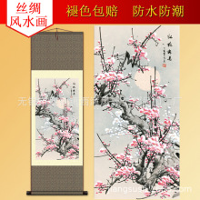 客厅办公室书房挂红梅报春丝绸画 精美卷轴国画S051