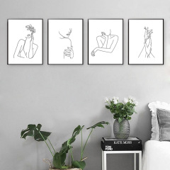 線條人物花朵家居裝飾畫 創意藝術無框畫芯壁畫亞馬遜