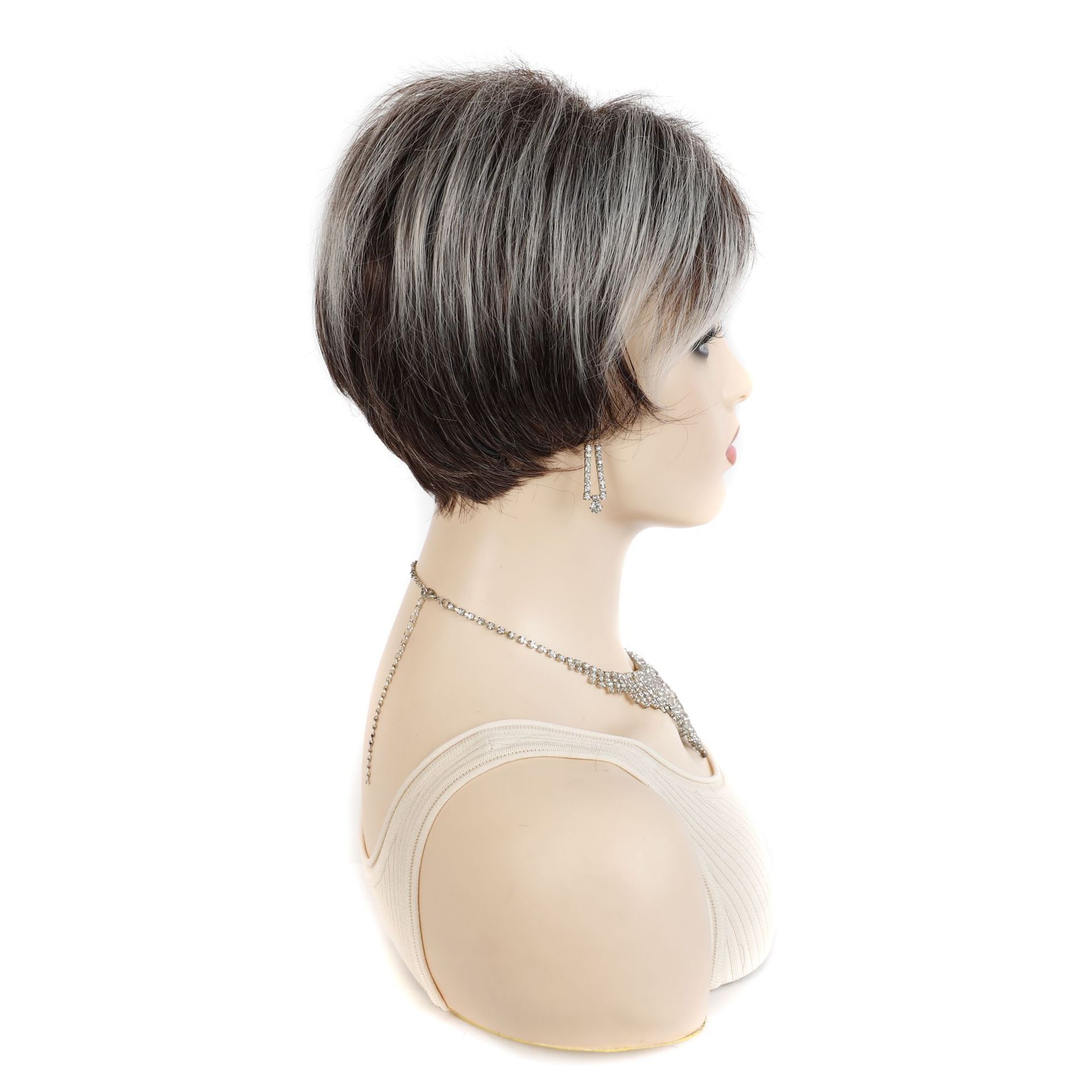 Source of wigs for export: Red brown short hair wig with oblique bangs Brown and white short wig headgear_voghion.com
