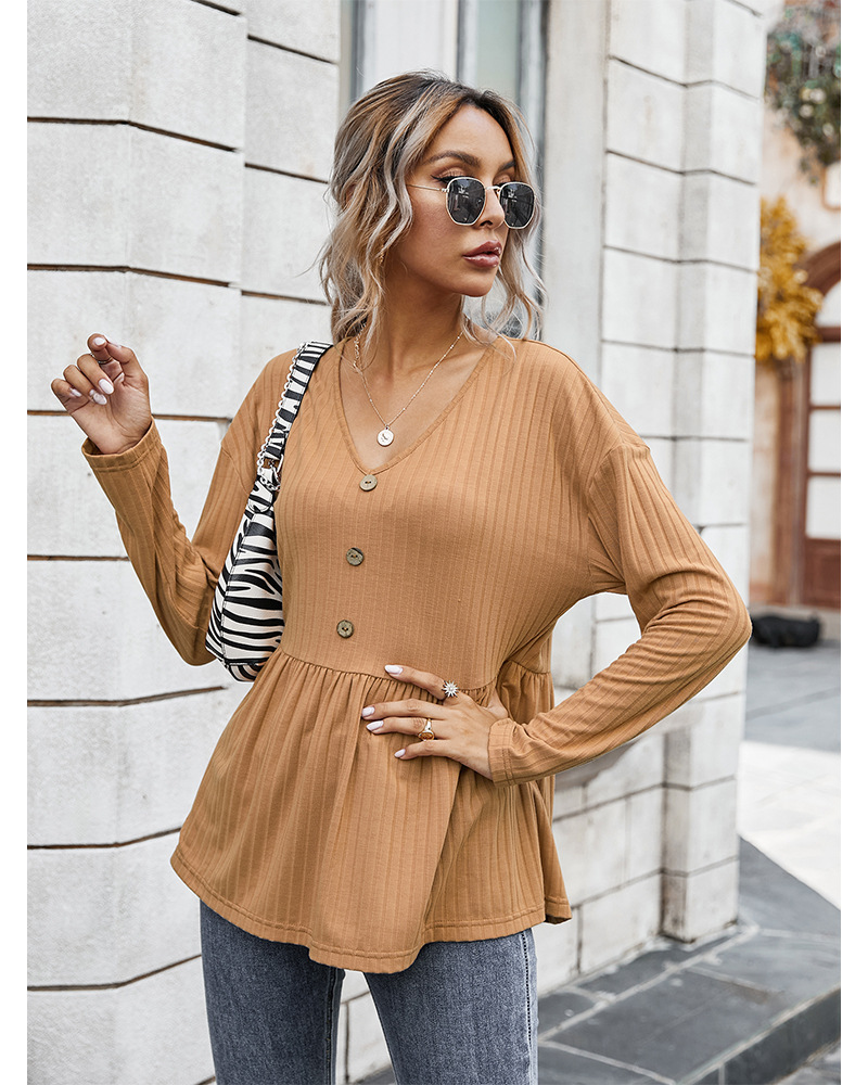 Nueva camiseta holgada simple con cuello en V de estilo caliente para mujer de invierno NSKA197