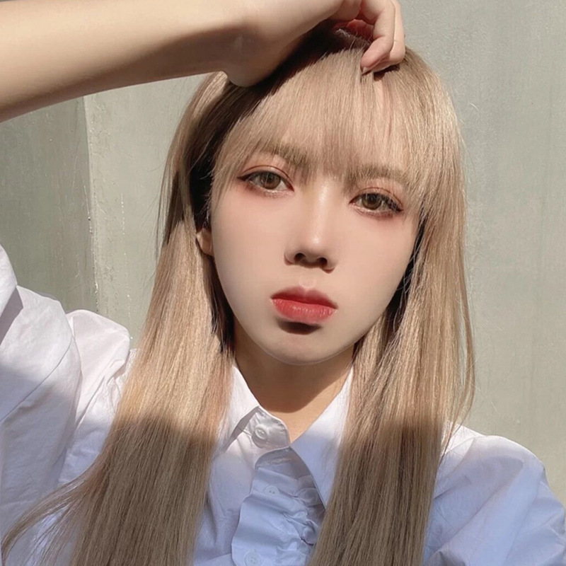 Lisa Same Wig Female Long Straight Hair Internet Sensation Milk Tea Platinum High-Temperature Fiber Temperament Long Hair Jk Factory Wholesale Spot display picture 3