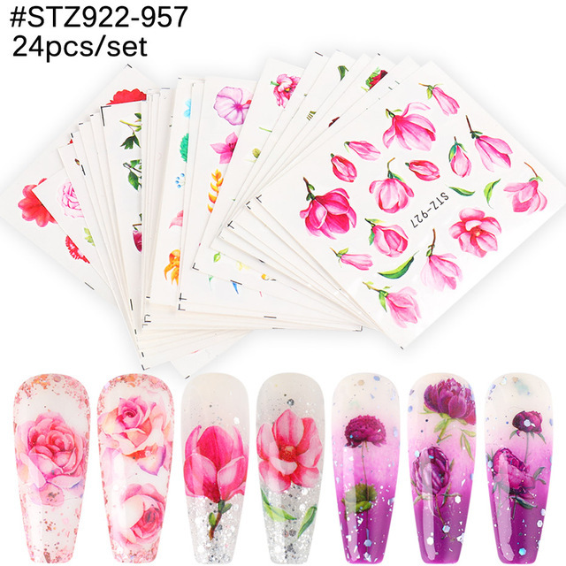 Suministro transfronterizo de pegatinas de uñas ins mariposa fruta encaje flores de colores plata caliente Navidad Halloween marca de agua pegatinas