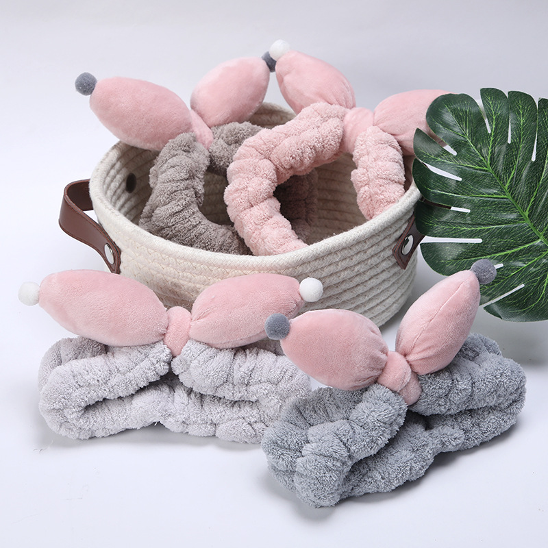 新款韩国发饰女可爱简约浮球化妆头带面膜洗脸珊瑚绒束发带批发|ru