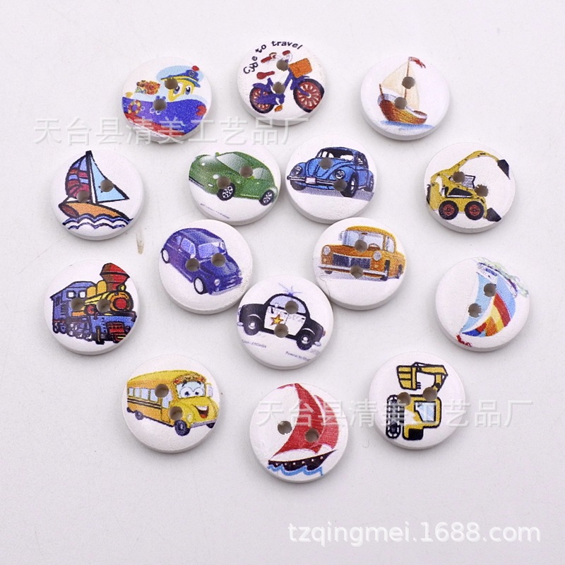 15mm fondo blanco pintado de madera botones decorativos de madera impreso flores y plantas, botones de rayas a cuadros 100 un paquete