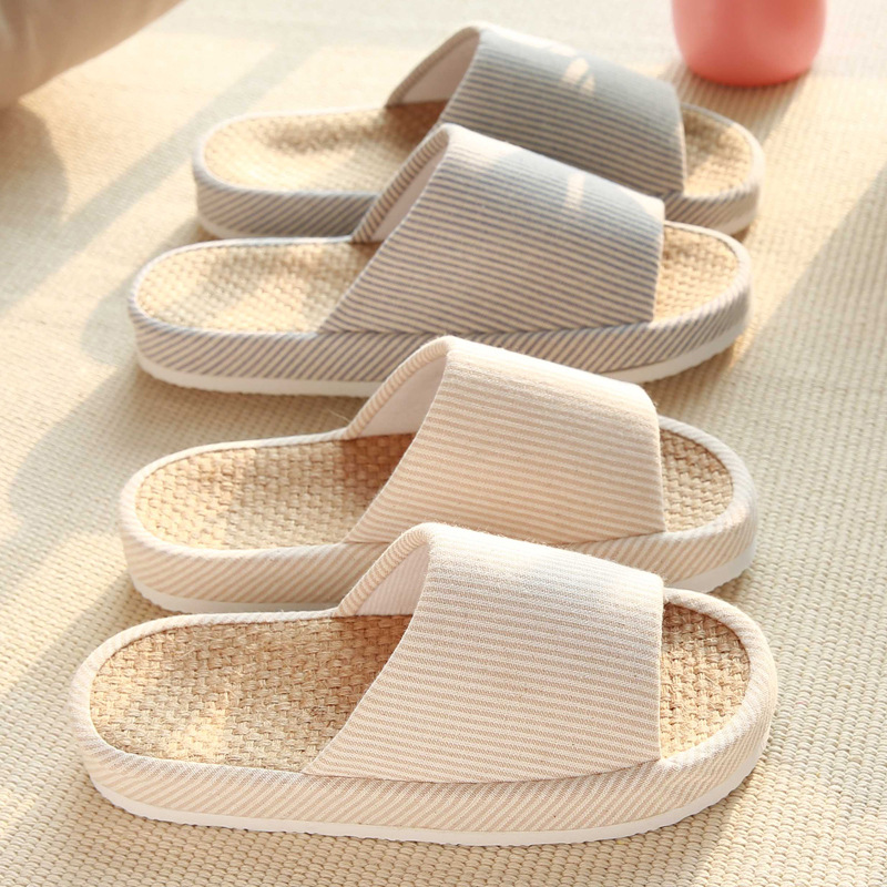 Explosion models summer Japanese linen slippers women's thick end couple home indoor non-slip four seasons sandals and slippers factory direct sales