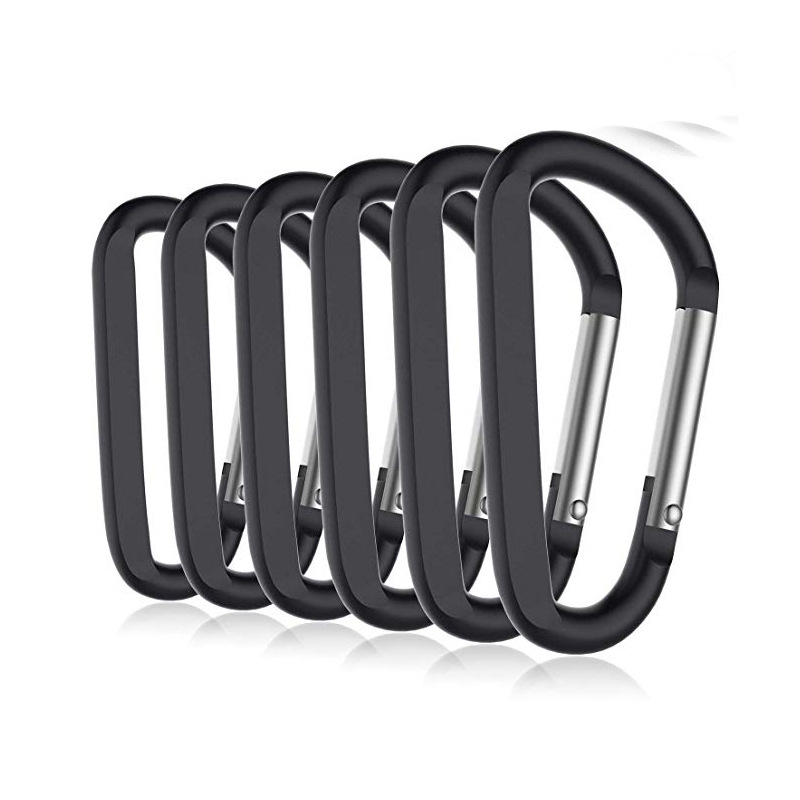 Factory Direct Sale Outdoor Metal Aluminum Alloy No. 4 Flat D-Shaped Carabiner Hook Black Large Stock with Lock