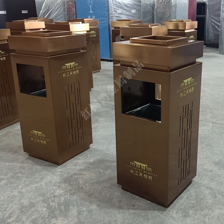 电梯口不锈钢垃圾桶 写字楼方形电镀果皮箱厂家 商场写字楼垃圾箱