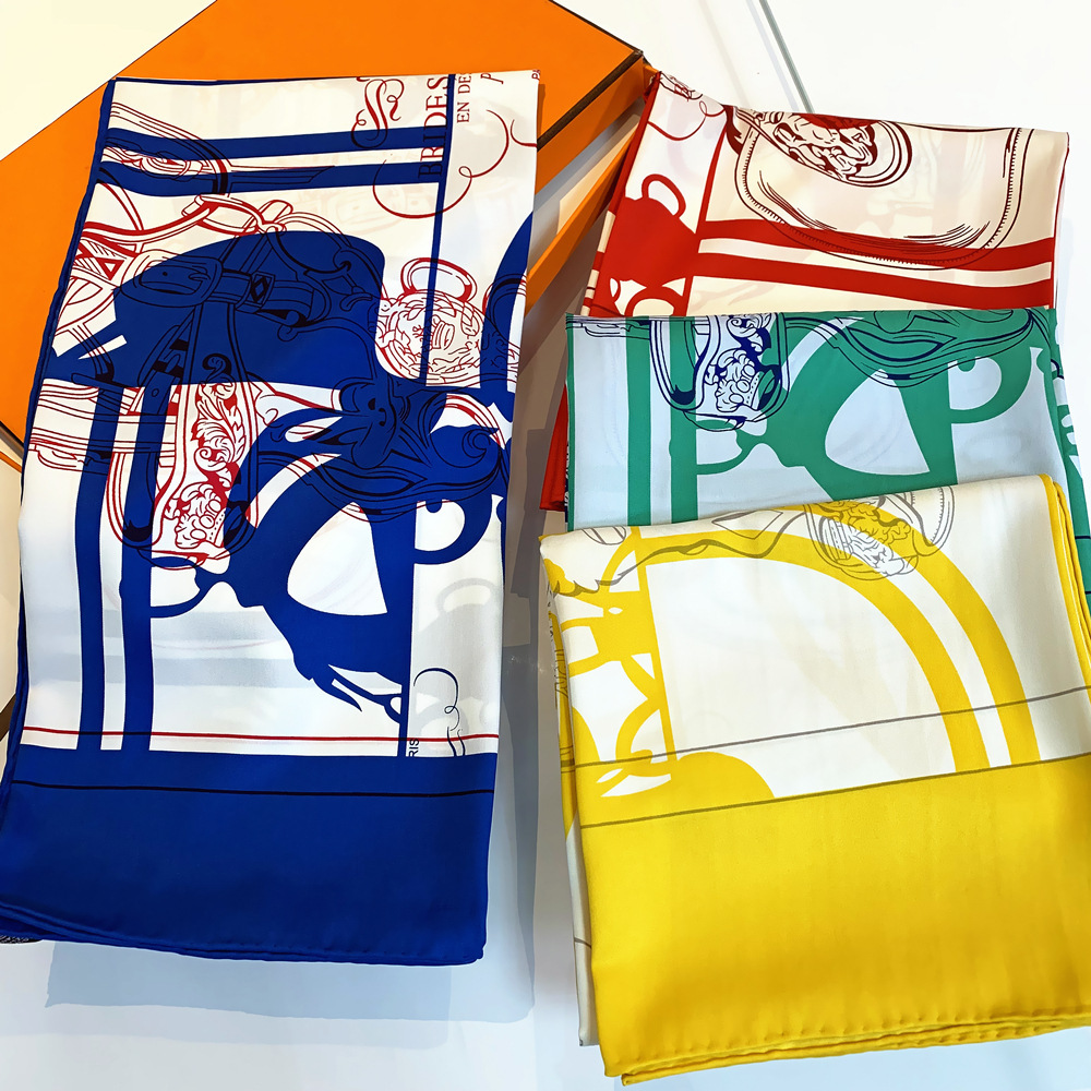 时尚新款纯手工卷边 条纹格子 链条 女士斜纹方巾 围巾 防晒披肩|ms