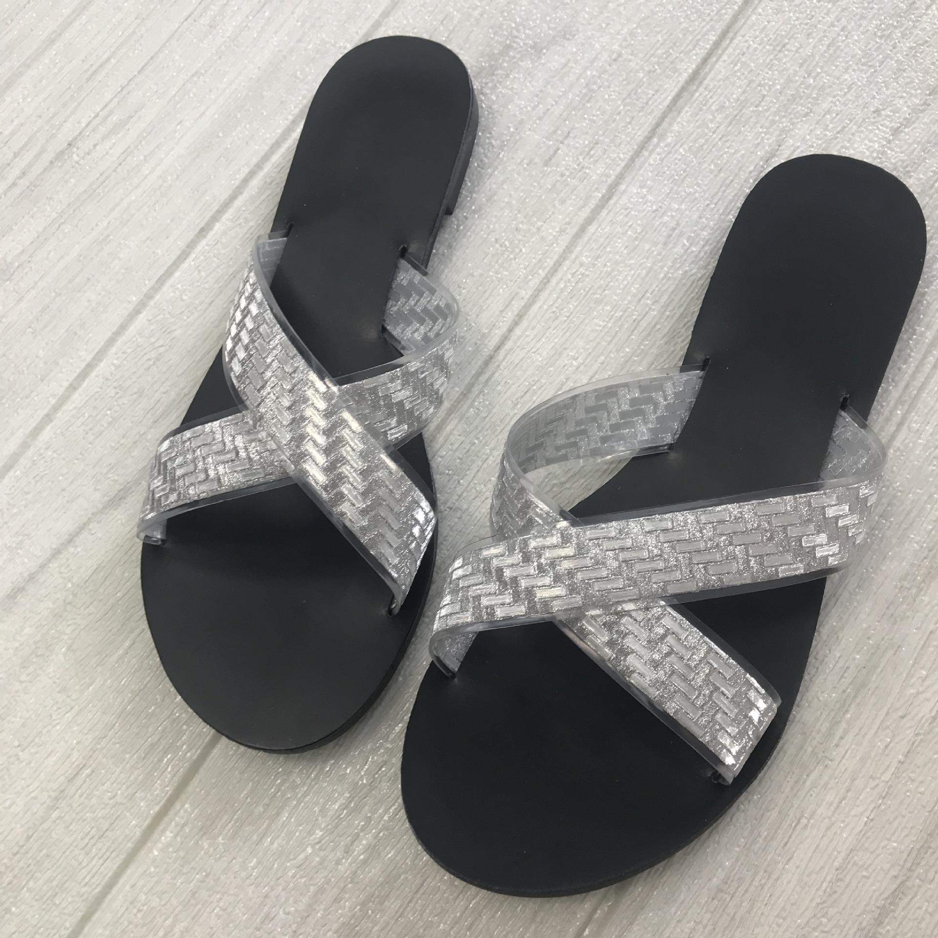 Summer sparkly sequin flat cross-strap slipper sandals everything beach shoes_voghion.com