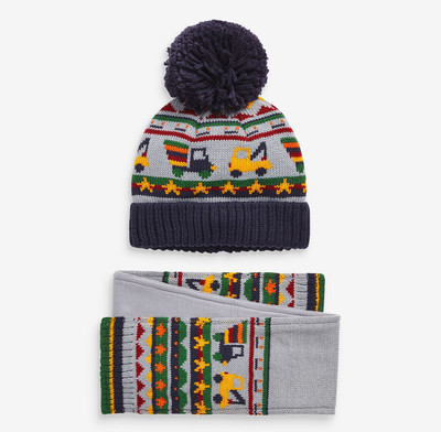 2020新款卡通儿童小汽车双层针织毛线帽子围巾两件套多件套套装|ru