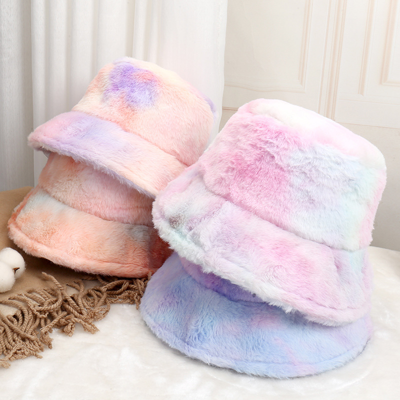 New rainbow color plush fisherman hat fe...