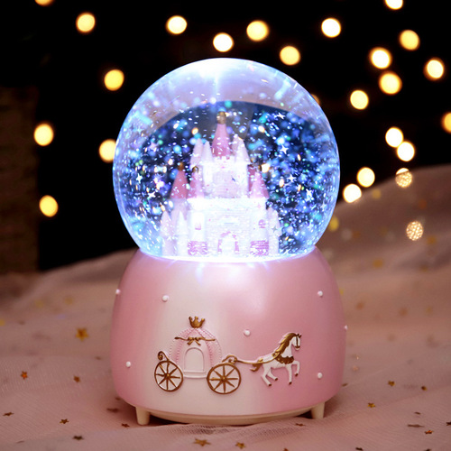 Fairy tale castle crystal ball, colorful carriage, dreamy snowy music box, Christmas gift ornaments for boys and girls