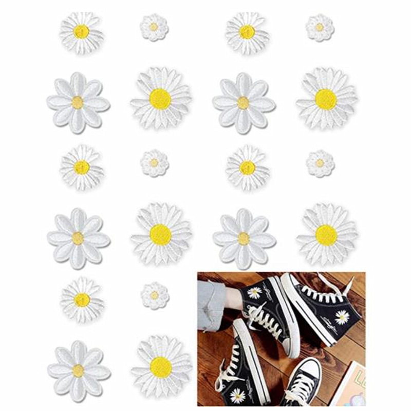 现货白色小雏菊绣花标小号花朵梅花刺绣布贴 电脑绣花加工补丁贴