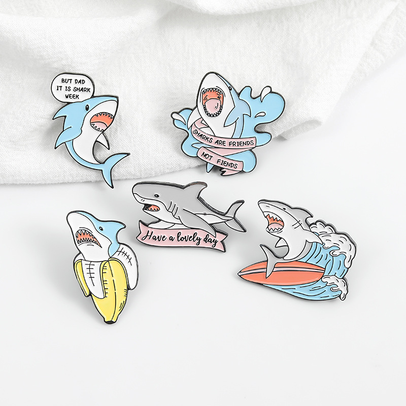 Cartoon Creative Shark Series Letter Drip Oil Alloy Brooch display picture 2