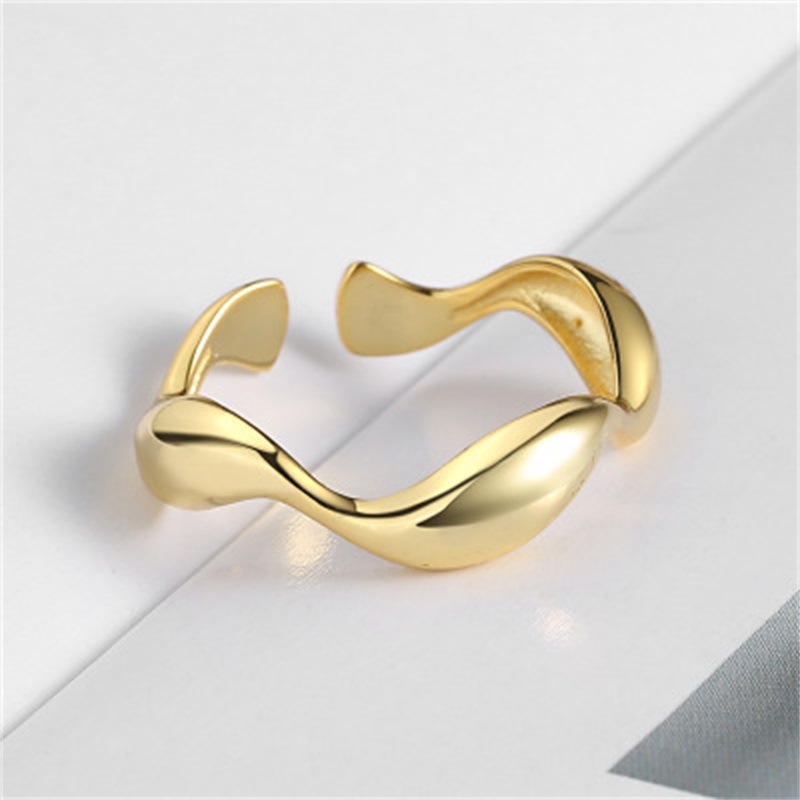 Fashion S925 Sterling Silver Irregular Wave Pattern Smooth Open Ring display picture 4