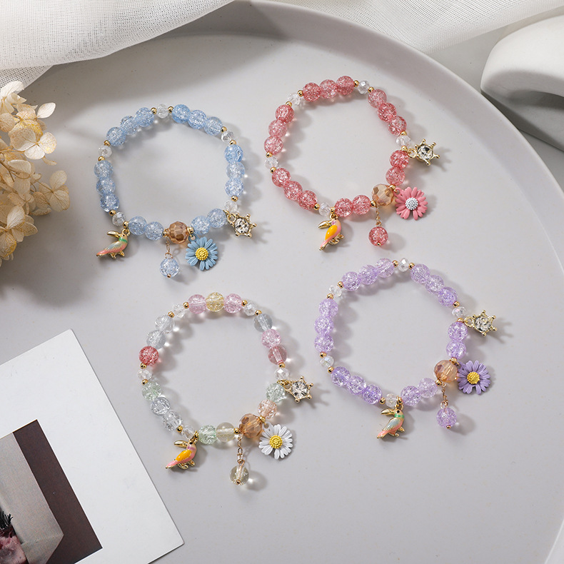 Summer Sweet Mori Style Daisy Flowers Birds Popcorn Crystal Bracelet Ladies Girls Gift Single Circle Bracelet Jewelry display picture 11