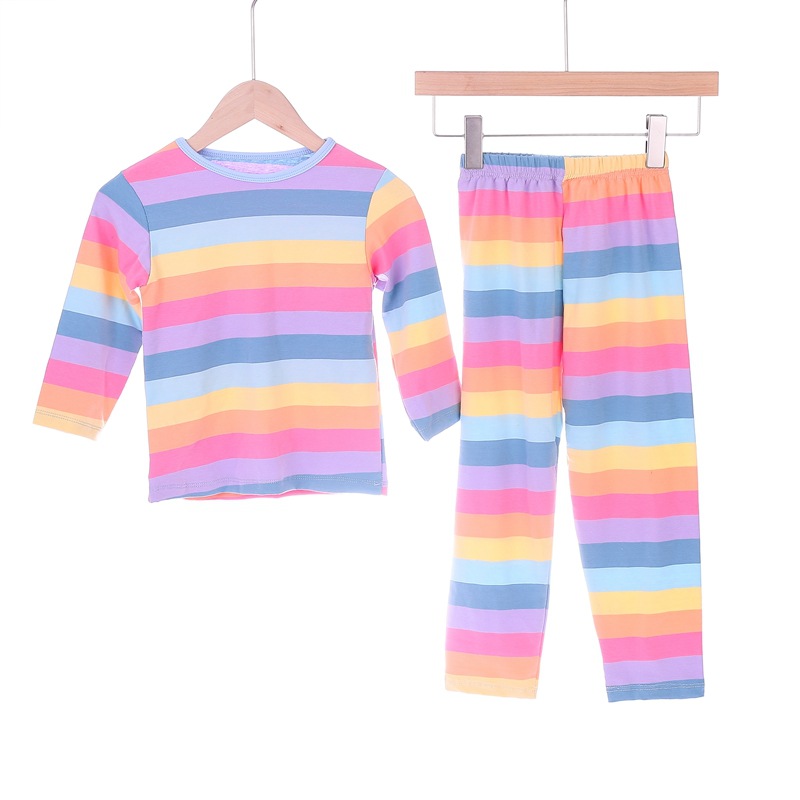 彩虹条纹儿童家居服 2020秋季新款韩版舒适休闲儿童睡衣套装