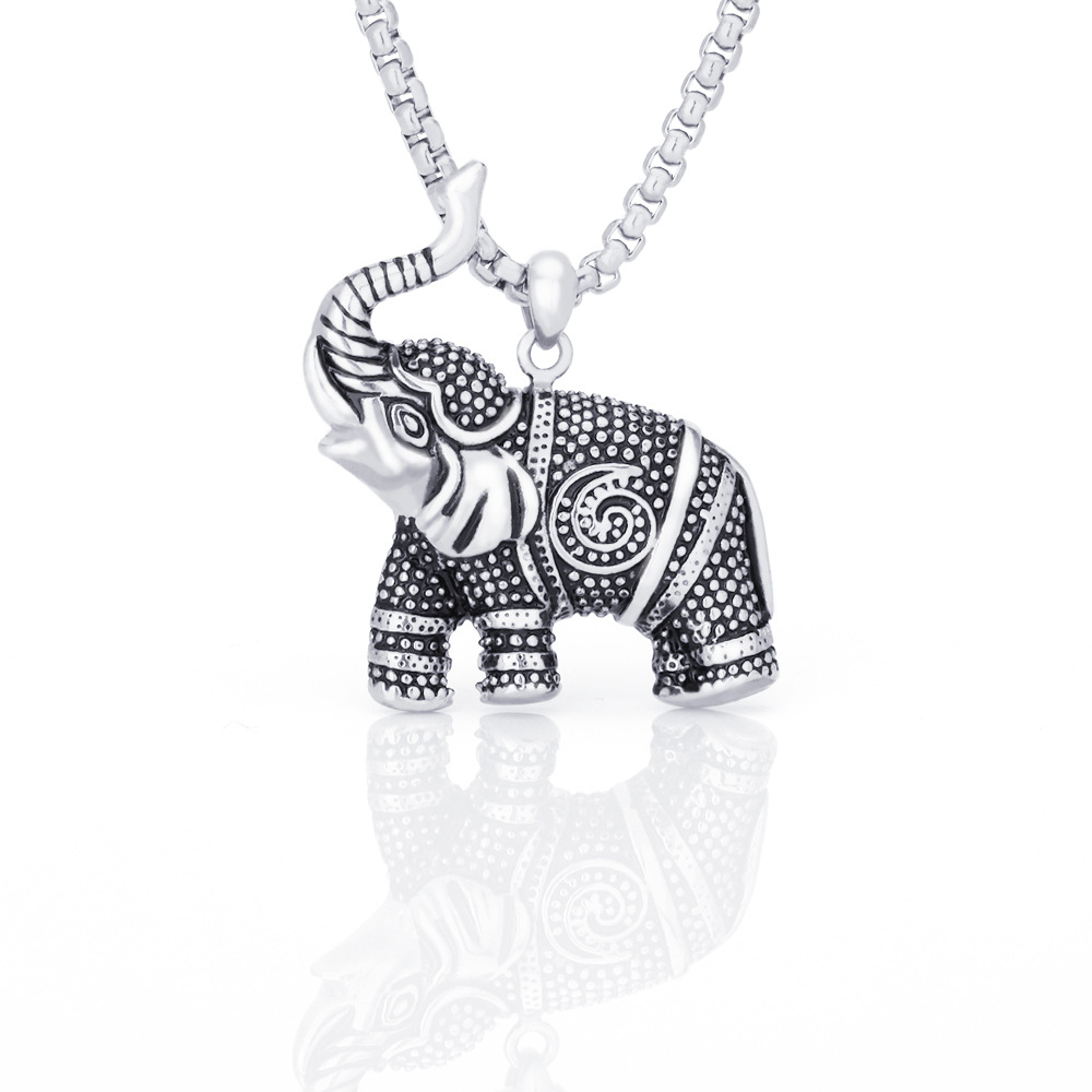 Simple Steel Elephant Pendant Necklace display picture 2