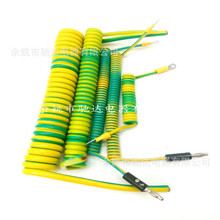 防静电接地弹簧线PU黄绿接地线黄绿双色伸缩螺旋线8*10环形端子线